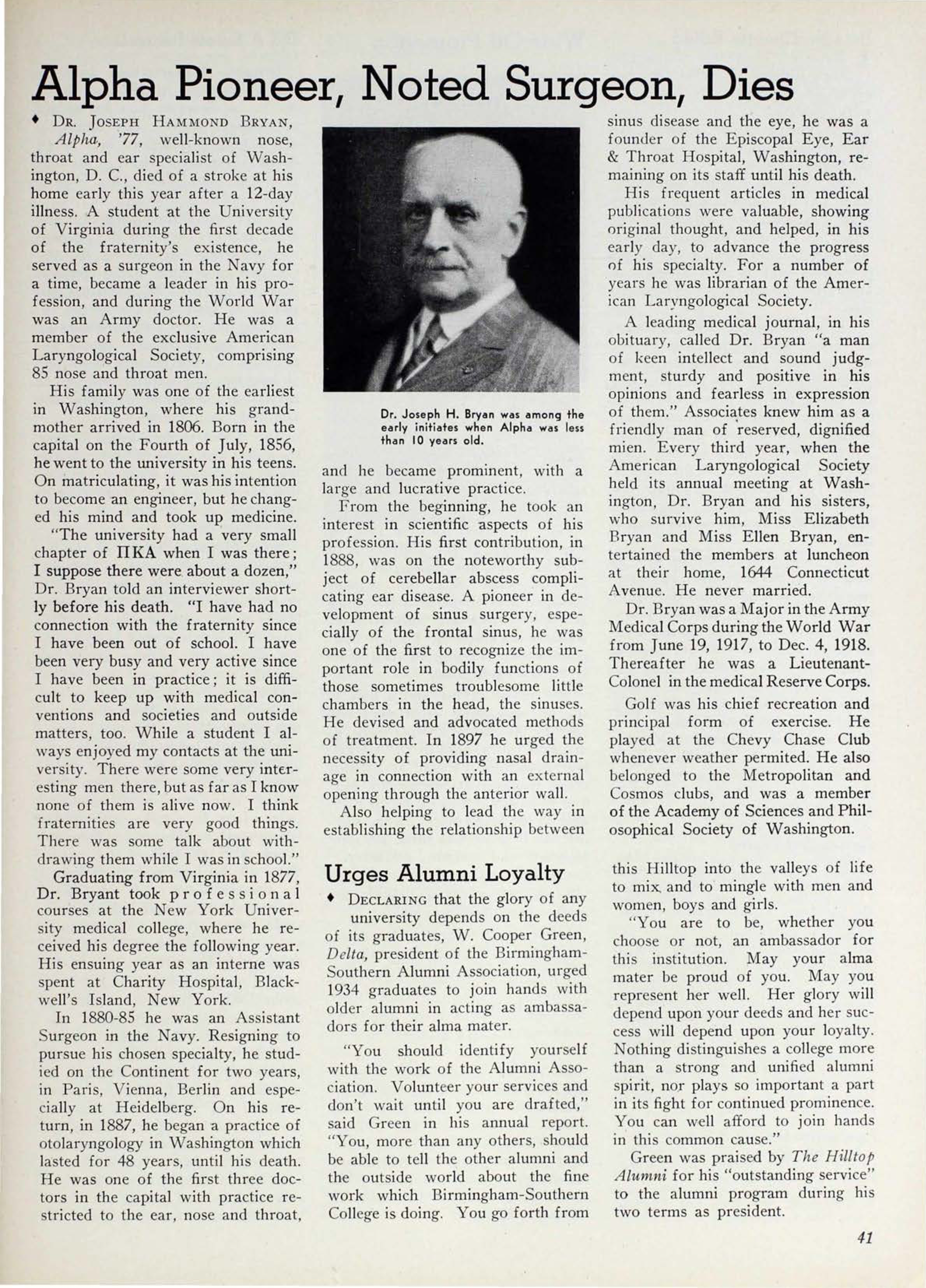 Alpha Pioneer, Noted Surgeon, Dies